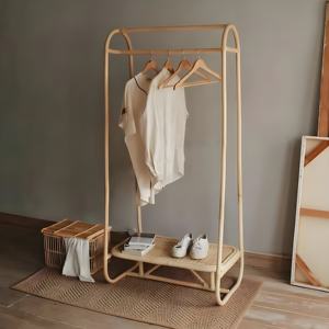 Porte-vêtements en rotin, armoire ouverte sur pied, support de rangement pour vêtements - Product Image 4