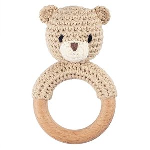 Hochet en bois tricoté au crochet en forme d'animal, nouveauté, jouet apaisant et à mâcher pour bébés, 5 pouces, hochet imprimé animal Labbus - Product Image 2