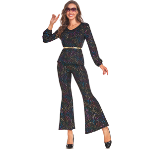Costume de scène rétro disco noir brillant pour Halloween, festival de musique, costumes de performance européens et américains des années 70 - Product Image 1