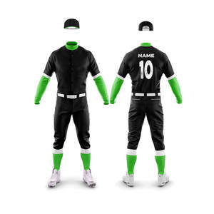PITCHER INTERNATIONAL Ensemble de maillot et pantalon de baseball personnalisé noir et vert pour homme, 100 % polyester respirant, imprimé par transfert thermique - Product Image 1
