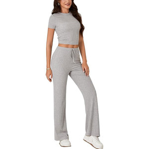 <b>Top</b> Quality Fashionable Trending Products New Arrivals Women Drop Shoulder Solid Crop <b>Top</b> & Track Shorts 2 Piece Short Set - Product Image 4