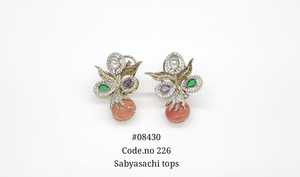 Boucles d'oreilles clous 08430 plaquées Mehandi, avec zircone cubique, motif floral, pierres ovales et rondes, bijoux pour femme, idéales pour les soirées - Product Image 3