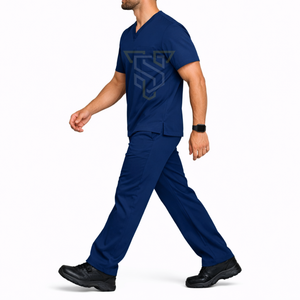 Men <b>Scrub</b> Set Spandex Twill Knitted Hospital <b>Uniform</b> Pants with Logo Back Design and Seamless Fusing - Product Image 3