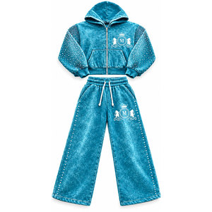 Ensemble de survêtement Mudassar à capuche avec fermeture éclair, longueur intégrale, strass, 450 GSM, 100% coton, vêtements décontractés pour adultes, style hiver - Product Image 5