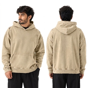 เสื้อฮู้ดดี้ผู้ชายแบบดิสเทรส เสื้อฮู้ดดี้ดิสเทรสสั่งทำพิเศษสำหรับผู้ชาย ผ้าฝ้ายซักนุ่ม ทรงโอเวอร์ไซส์ ด้านในนุ่มสบาย มีกระเป๋าจิงโจ้ - Product Image 6