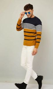 Soft Touch Crew Neck Stripe Sweater for <b>Men</b> Trendy Casual Striped <b>Pullover</b> Sweater From India Supplier At Best Price - Product Image 6