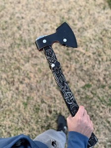 Norse Design Tomahawk <b>Axe</b> Forged Steel Wood <b>Handle</b> 18-19 Inch Survival Tool Custom Engraved Pattern Viking Style - Product Image 4