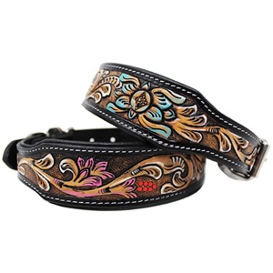 Collar occidental para mascotas con herramientas manuales, diseño tallado, Collar de perro de cuero de vaca con acolchado suave, Fabricante Mayorista indio - Product Image 4