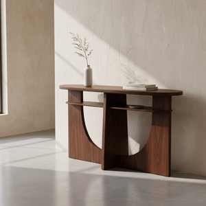 Table console, table d'appoint, table basse moderne en bois d'hévéa durable, MDF et placage de chêne, couleur marron - Product Image 2