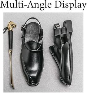 Nuevo Calzado Peshawari Chappal Kheri Negro Formal, Casual y Tradicional para Hombre, Impermeable y Transpirable, para Bodas - Product Image 3