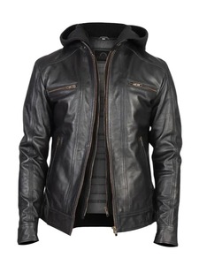 Chaqueta de Cuero Negra para Motociclista para Hombre - Product Image 1
