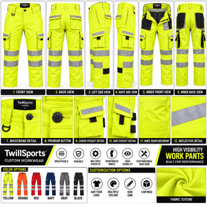 Pantalones de trabajo reflectantes de alta visibilidad para construcción y trabajadores de carreteras - Product Image 6