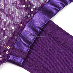 Traje de Baile de Dos Piezas para Mujer, Personalizado, con Lentejuelas Moradas y Malla de Encaje, Estilo Majorette, OEM, Elástico, de Alta Calidad - Product Image 5