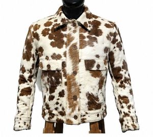 Men's Cowhide Fur Shirt <b>Jacket</b> Animal Print Turn-down Collar Single Breasted Winter Casual Thick Faux Fur Lining - Product Image 1
