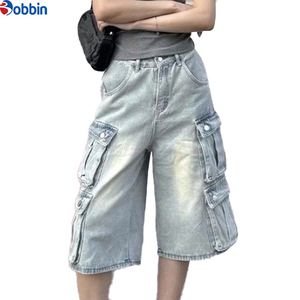 Shorts streetwear BOBBIN INDUSTRIES pour femmes, style vintage, été, denim délavé, multi-poches, jeans, pantalons courts pour femmes - Product Image 5