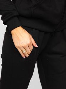 Women's <b>Black</b> Solid Color Tracksuit Full Sleeve Hooded Zipper Casual Jogger <b>Pants</b> Set Breathable 100% Cotton Autumn Wear - Product Image 6