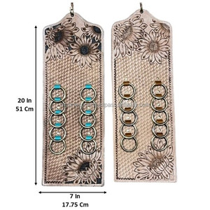 Porte-écharpe en cuir de vache fait main personnalisé, organisateur suspendu multi-anneaux pour placard, garde-robe, rangement, design décoratif - Product Image 2
