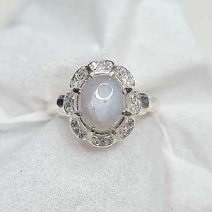 Anillo de Zafiro Blanco de Ceilán Sin Calentar con Zafiro Estrella y Metal Mixto Alpaca para Mujer, Joyería de Lujo Hecha a Mano con Piedras Preciosas - Product Image 1