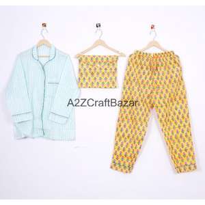 Conjunto de Pijama de 2 Piezas para Mujer, Estilo Bohemio Romántico Clásico de Verano, Suave y Liso, 100% Algodón, Cintura Elástica, Top y Pantalones - Product Image 5