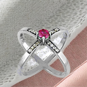 Rocking Style Pink & White Cubic Zirconia Anillo de plata con piedras preciosas - Product Image 1