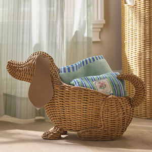Panier en jonc de mer fait main de haute qualité en forme de chien, panier tressé en osier pour chien Basset Hound, décoration d'intérieur fabriquée au Vietnam - Product Image 1