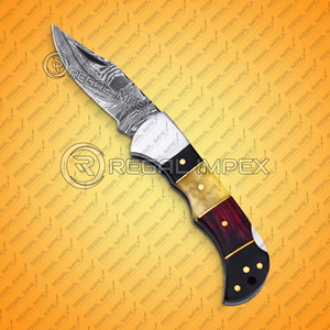 Cuchillo Plegable Hecho a Mano de Acero al Carbono de Grado Industrial con Hoja Recta de Punta Caída, Mango de Madera, Empuñadura de Acero, Multifuncional, EDC, OEM - Product Image 2