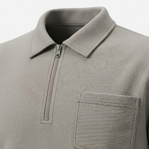 Polo à manches courtes gris pour homme avec poche, design uni tricoté décontracté, coupe classique - Product Image 4