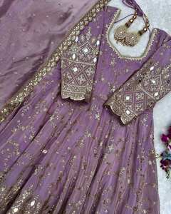 Nuevo Vestido de Novia Étnico Indio de Diseñador FATEMA FASHION, Precioso Vestido de Fiesta, FOX GEORGETTE, Bordado Intenso, Salwar Kameez - Product Image 6