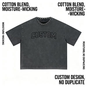 T-shirt à manches courtes pour homme en polyester/coton tricoté, délavé à l'acide, respirant, séchage rapide, coupe classique, streetwear, 240g - Product Image 4