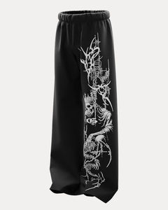 Pantalones Góticos de Pierna Ancha Negros, Largos, de Cintura Alta, Ajuste Holgado, con Estampado de Calavera, Serigrafía y Bordado Decorativo en la Pierna Derecha - Product Image 2