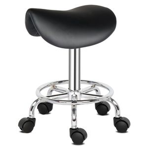 Sgabello da Bar Girevole Nero con Piedi HA HA, Arredamento per Salone, Elegante Sgabello a Sella Nero con Piedi HA HA per Stilisti e Clienti - Product Image 6