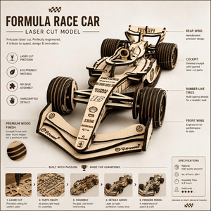 Handmade Wooden Formula Race Car Puzzle Model Detailed Laser Cut <b>DIY</b> Vehicle Assembly <b>Kit</b> for Hobby Craft and Desk Decoration - Product Image 5