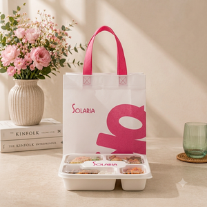 Sac fourre-tout écologique réutilisable en non-tissé thermosoudé, imprimé avec logo personnalisé, durable, avec poignées, pour les entreprises et les supermarchés - Product Image 3