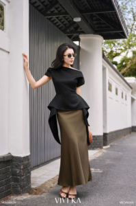 Jupe longue sirène marron respirante et décontractée pour femme, taille haute, couleur unie, coupe crayon, toutes saisons, MIREL - Product Image 5