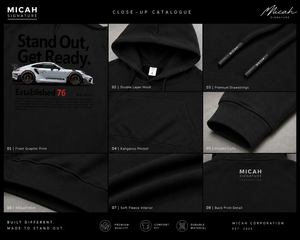 เสื้อฮู้ดดี้ลายรถแข่งสีดำพร้อมส่งจาก Micah Corporation สำหรับผู้ชาย สไตล์สตรีทแวร์ ทรงหลวม ไหล่ตก - Product Image 4