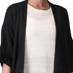 Cardigan noir tricoté pour femme, tendance, manches longues dolman, col rond, couleur unie, décontracté, maille ouverte, toutes saisons - Product Image 4