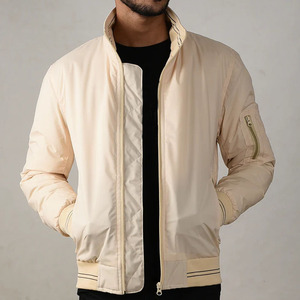 Blouson bomber beige pour homme, décontracté, avec fermeture éclair, col montant, coupe classique, en polyester, pour l'automne - Product Image 3
