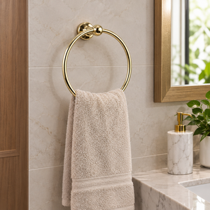 Anillo para toallas de latón pulido con diseño de rótula, soporte de pared elegante para toallas de mano, accesorio de baño para hotel y hogar - Product Image 2