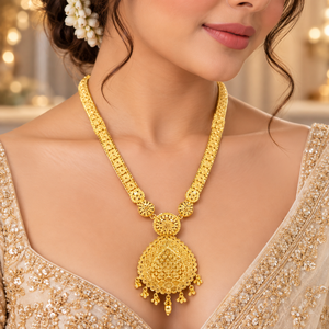 Conjunto de Collar Largo de Cobre y Latón Estilo Herencia con Colgante Bañado en Oro de 24K y Pendientes a Juego, Joyería Nupcial India para Bodas y Fiestas - Product Image 2