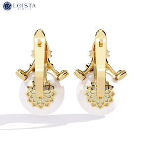 Boucles d'oreilles en perles LOISTA avec diamants naturels de taille brillante ronde, bijoux de mariage classiques pour femmes en or 14 carats - Product Image 3