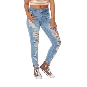 Precio al por mayor, pantalones vaqueros de talla grande para mujer, pantalones vaqueros ajustados desgastados, diseño rasgado, pantalones vaqueros ajustados transpirables para estilo informal y sexy - Product Image 3