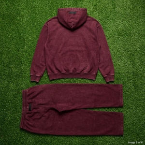 Conjunto de Sudadera con Capucha Oversize Lavada Color Borgoña y Pantalones Anchos de Chándal Estilo Urbano OEM al por Mayor - Product Image 5