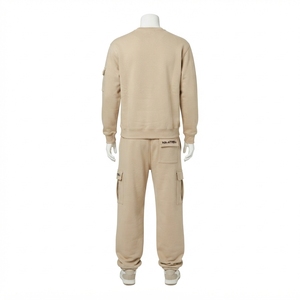 Ensemble de survêtement décontracté pour homme, sweat-shirt à col rond beige et pantalon cargo assorti, deux pièces, streetwear - Product Image 4