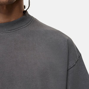 T-shirt à manches courtes gris surdimensionné pour homme, col rond, couleur unie, jersey décontracté en coton - Product Image 5