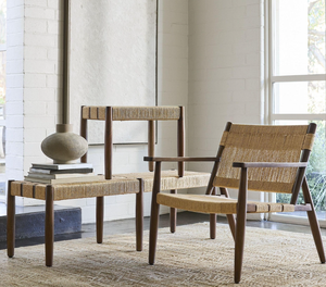 Fauteuil en bois moderne, structure en bois massif, assise tressée, design mid-century, chaise de salon, meubles faits à la main - Product Image 2