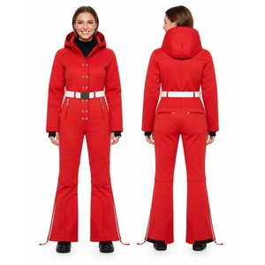 Custom <b>Women's</b> Hooded <b>One</b> <b>Piece</b> <b>Ski</b> <b>Suit</b> Waterproof Snow Jumpsuit Belted Flared <b>Ski</b> Wear with Snap Buttons - Product Image 6