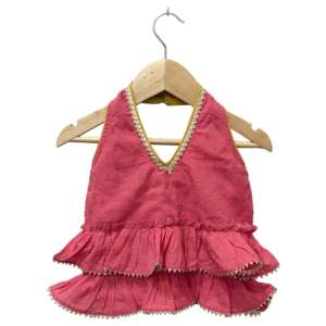 Top sin mangas de algodón liso para niñas con Dhoti Cora y ropa india y pakistaní rosa - Product Image 5