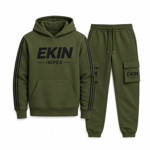 Conjunto de Sudadera con Capucha y Pantalones Deportivos Unisex con Logotipo Personalizado, Franja Lateral, Felpa Gruesa, Transpirable y de Secado Rápido, 2 Piezas - Product Image 1