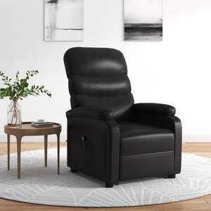 Sillón Reclinable Negro de Piel Sintética, 100% Poliéster con Hierro y Madera de Álamo, Silla Cómoda - Product Image 1