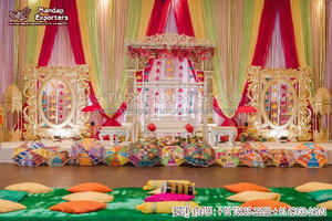 Decoración de escenario Nikah para boda de interior con columpio, tema musulmán, decoración de escenario Mehndi con columpio, tema dorado, decoración de escenario para eventos de boda - Product Image 6